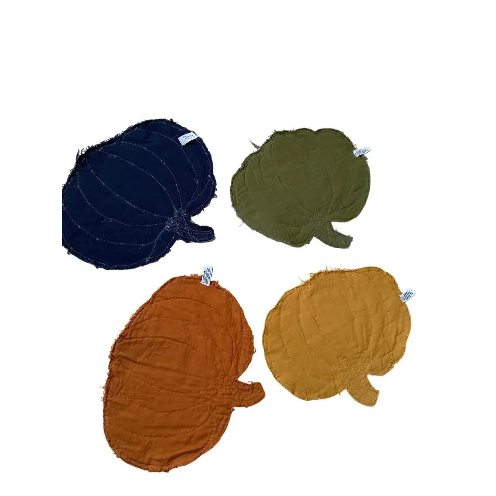 Rachel Zoe Autumn Pumpkin Quilted Placemats Solid  Yellow Blue Rust Green 4‎ Set